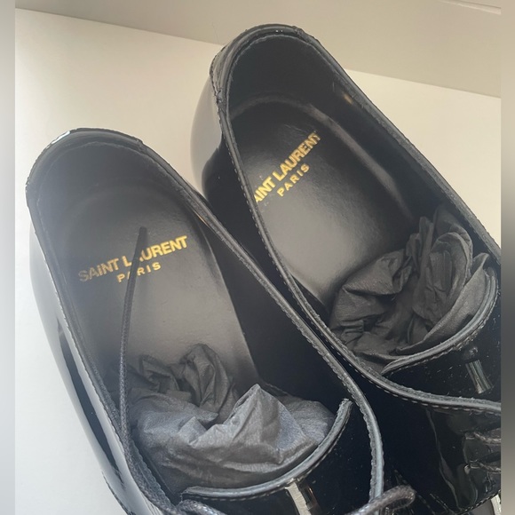 Authentic YSL Saint Laurent Patent leather Derby Dress shoes size 37 - Picture 10 of 13
